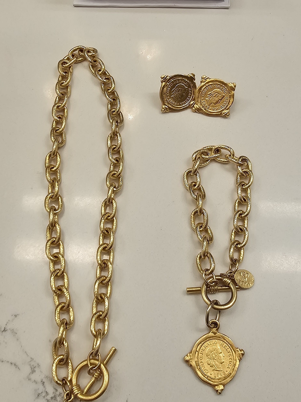Susan Shaw Gold Coin Charm Necklace and Bracelet Set - Picture 5 of 5